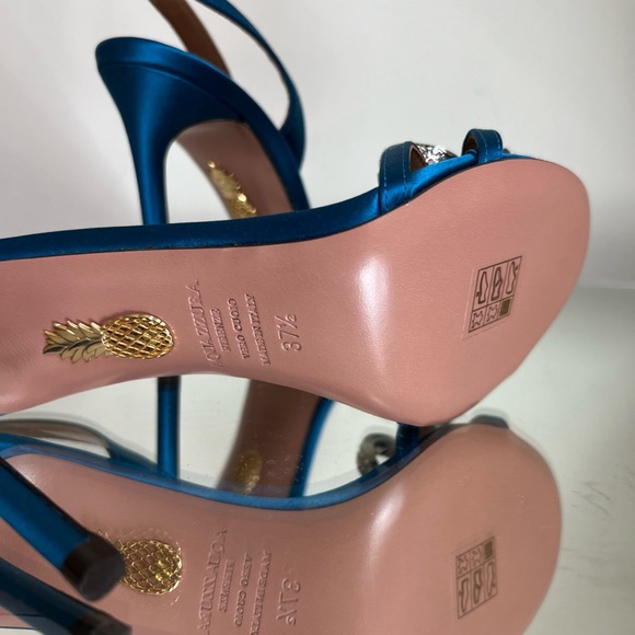 New AQUAZZURA Babe 105 Bow-embellished Sandals In Satin In Blue $1,050 37.5 - Picture 5 of 11